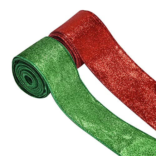 Christmas Decoration Green Red Metallic Glitter Ribbon for Gift Wrapping,
