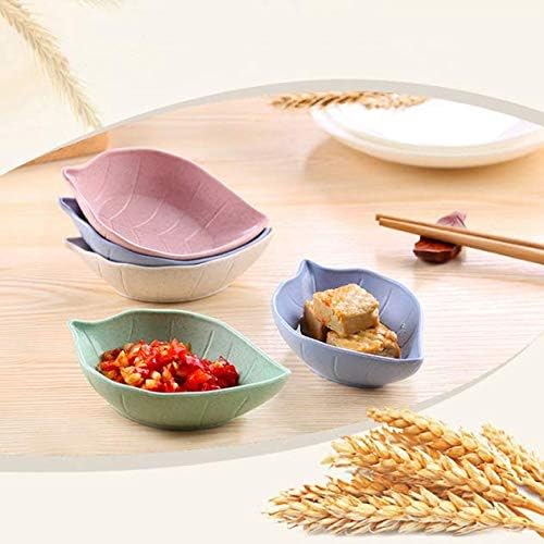 4 Pcs Leaf Shape Sauce Dish, Small Dipping Bowls, Wheat Straw & PP Material, Modern Nature-Inspired Style, Round Bowls for Condiments & Appetizers