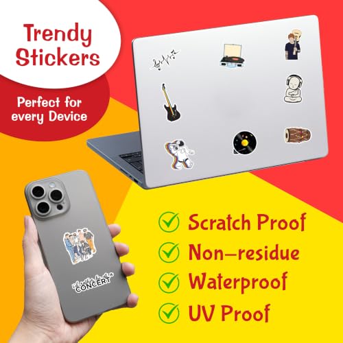 Image of Pack of 58 Random Music Aesthetic Vinyl Stickers for Laptop, Journal, Bike Helmet, Diary, Guitar, Mobile Case - Waterproof - Self-Adhesive, 7.6 cms