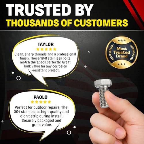 Image of Chenango Supply 3 /8-16 x 3 /4 inch Stainless Steel Hex Head Bolts - 304 Stainless, USS Coarse Thread, 100,000-125,000 PSI Tensile Strength, Corrosion-Resistant Hardware Bolts, (25 Pieces, 3 /8-16 x 75)