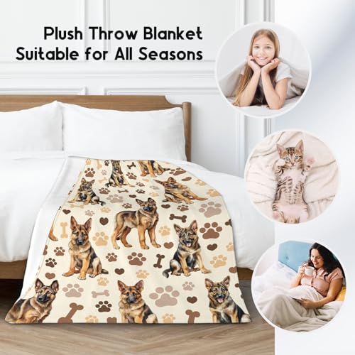German Shepherd Blanket with Girls Boys, 40x50 Inches Blanket with Dogs on it, Cozy Soft Throw Gifts for Dog Lovers, Cute Flannel Throw Blankets for Couch Sofa