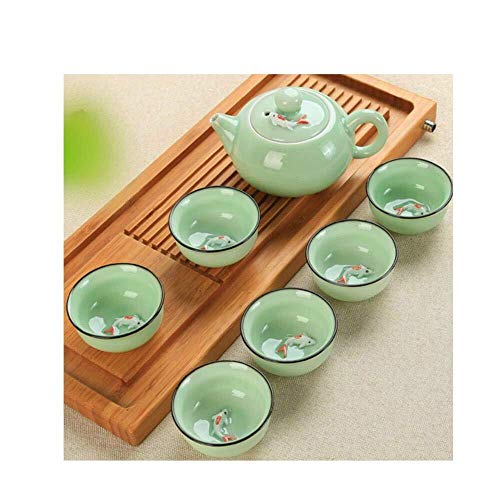 brand_name Conjunto de té Chino, Porcelana del Celadon Pescado Taza de té Set Tetera Vaso de té Oolong Kung Fu Juego de té sopera de cerámica (no incluir Bandeja), Traditonal Chino (Color : 4)