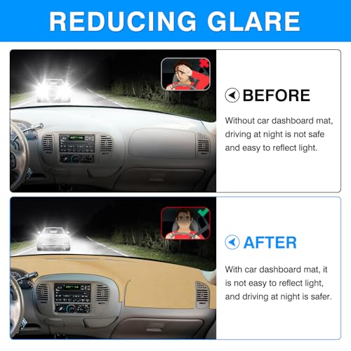 Image of Autorder Beige Dashboard Cover Mat for 1997-2003 Ford F150 F-150 /F250 /Expedition /F150 Heritage Accessories Dash Cover Upgrade Polyester Dash Mat Sunshade Glare UV Rays Protector