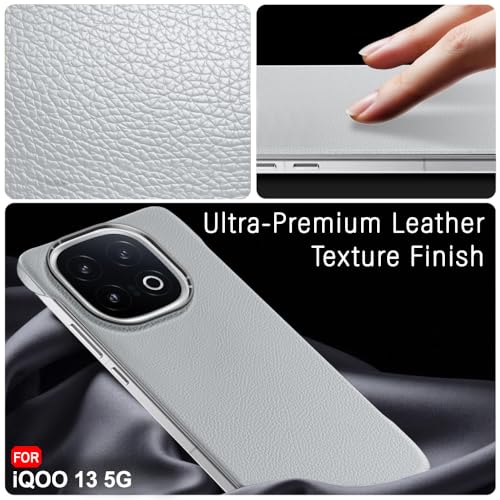 Image of TheGiftKart Hybrid Ultimate Slim Back Case Cover for iQOO 13 5G | Lightweight Profile | Hard Back Case Cover for iQOO 13 5G (PC & TPU, Metal Camera Ring, Leather Texture Finish, Grey)