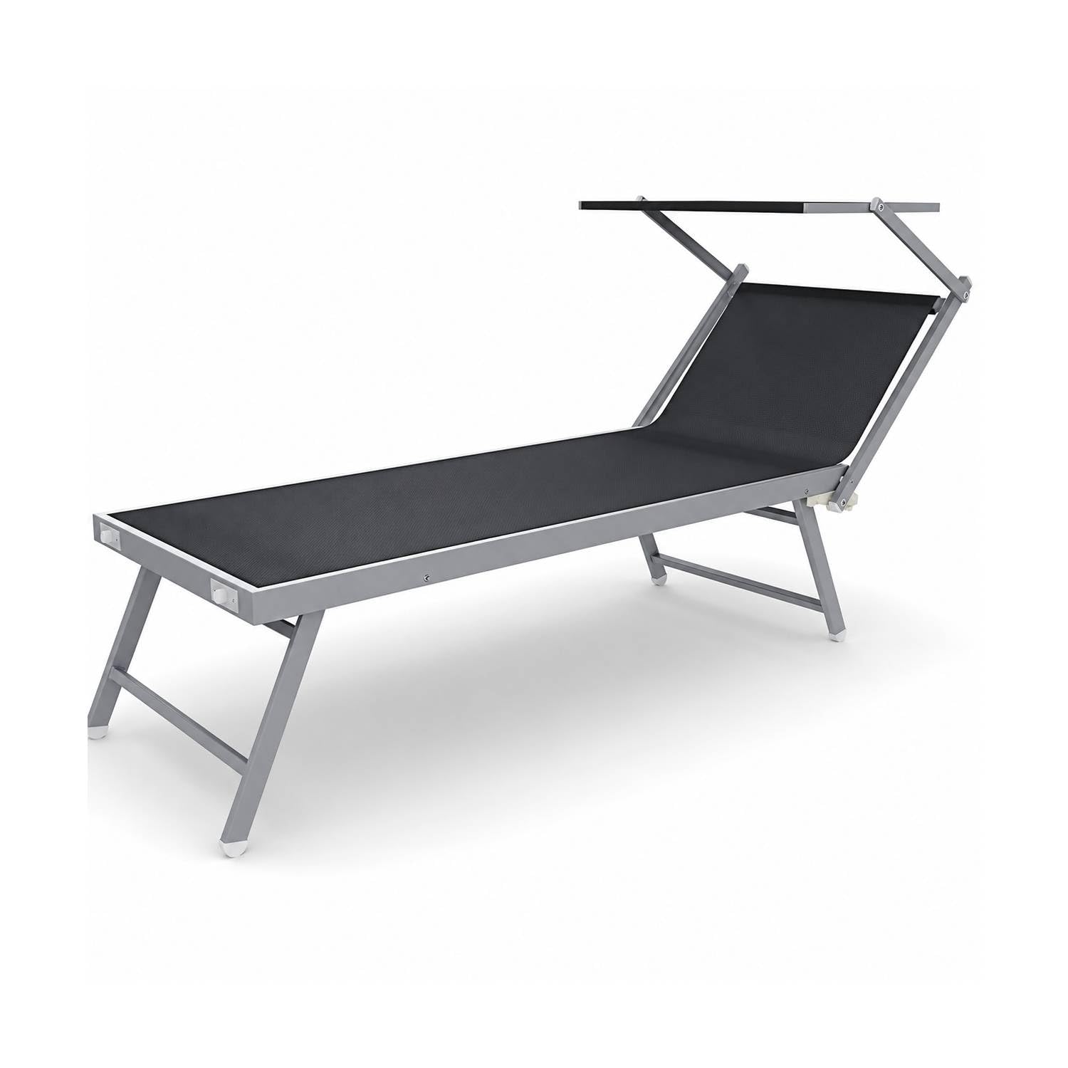 Bricozone Lettino Pieghevole Prendisole in Alluminio E Tessuto Textilene Professionale Con Tettuccio Parasole Orientabile Sdraio Per Mare Spiaggia Piscina Giardino 182 x 60 x 38 Cm Nero