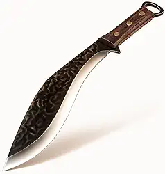 Faca de Aventura Robusta com Lâmina Forjada e Cabo de Madeira. Ideal para Camping, Trilhas e Sobrevivência. Acompanha Coldre de Couro Artesanal. (36 cm)