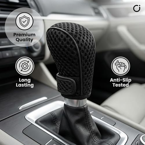 Image of SARTE Gear Shift Knob Cover Anti-Slip, Breathable Cotton mesh Anti-Scratch Shift Handle Protector Premium Gear Knob Cover for All Cars Universal fit (Black)