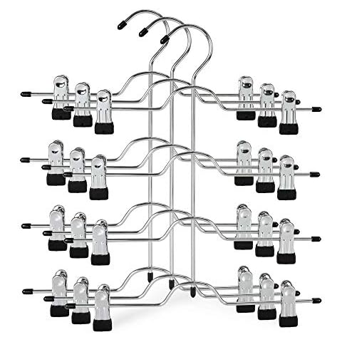 TOPIA HANGER 4 Tier Metal Skirt Hangers for Women, Pants Hanger Space Saving with Adjustable Clips, Gain 70% More Space, Non Slip Grip for Slacks, Trousers, Shorts, Jeans, Towels, Black, 3-Pack, CT24B Cover