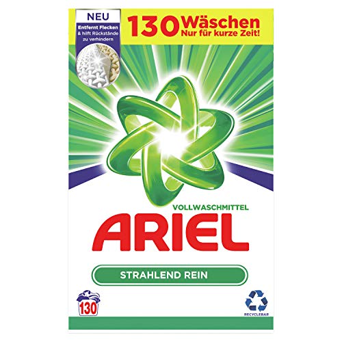 Ariel Détergent en poudre, détergent à lessive robuste, 130 charges de lavage, nettoyage éclatant, 8,45 kg (l'emballage peut varier)