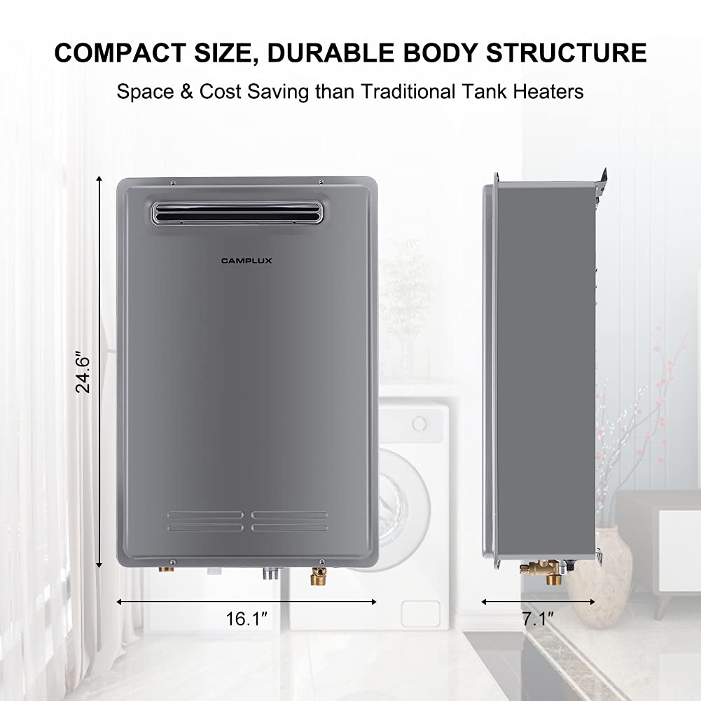 Tankless Gas Hot Water Heater Propane, Camplux On Demand Whole Home Propane  Water Heater Outdoor, 6.86 GPM, Gray - Amazon.com