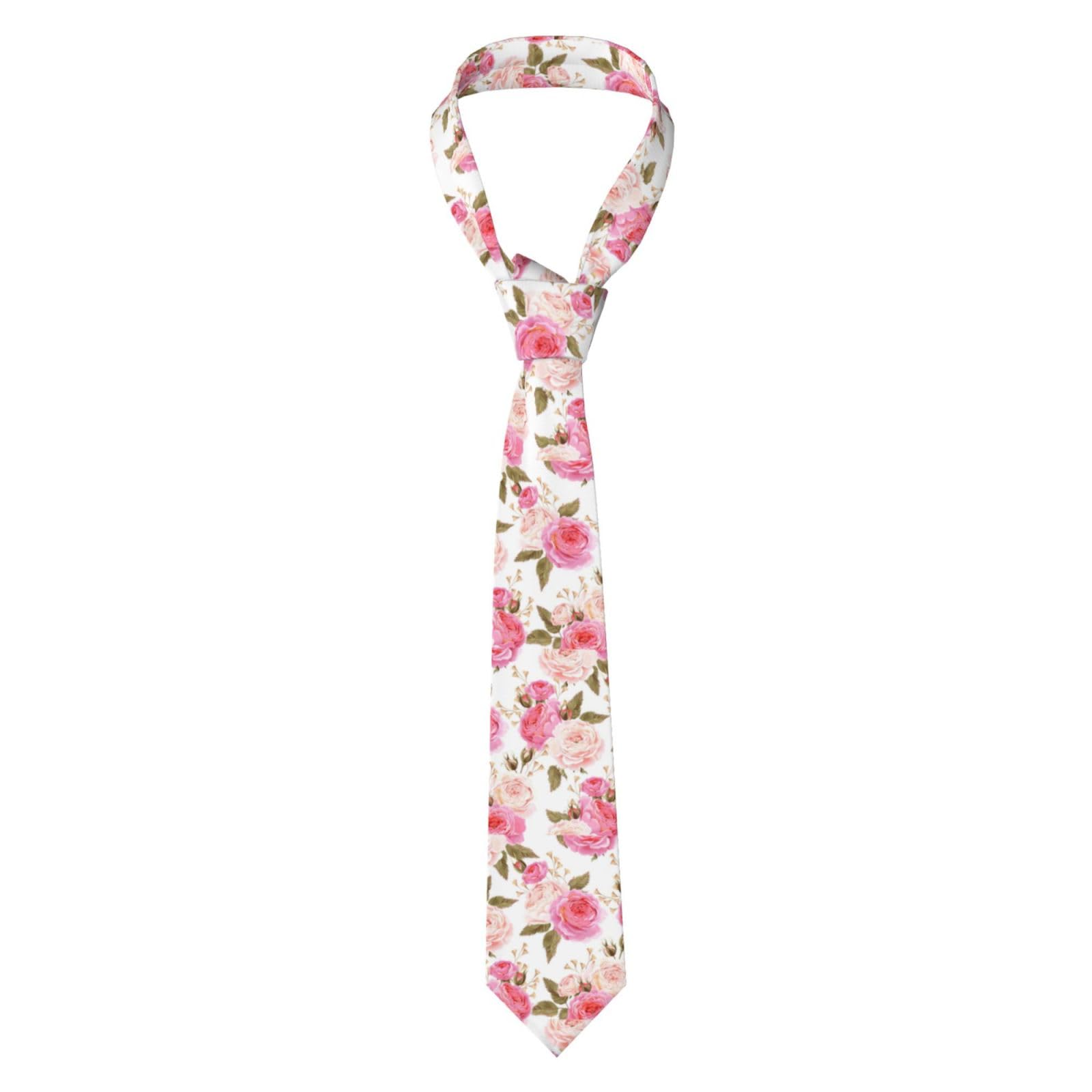 IFHSIGoe Corbatas de poliéster para hombre, diseño de rosas rosas y blancas, para bodas, fiestas, novios, padrinos de boda, Como se muestra en la imagen, Taille unique