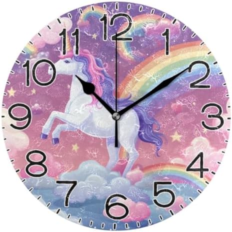 ALAZA Rainbow Unicorn Wall Clock Battery Operated Non Ticking Sil...