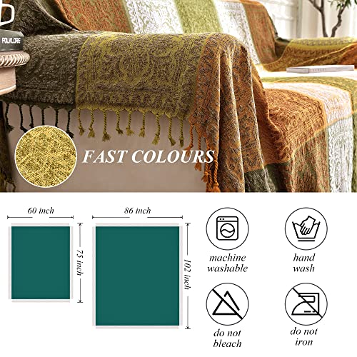 Edcooy Überwürfe für Sofas, große, bunte Chenille-Quasten, gewebte Hippie-Überwurfdecken für Couch, Bett, Sofa, böhmische Fransen, Quasten, Dekoration für Zuhause (grün, groß, 220 x 260 cm)