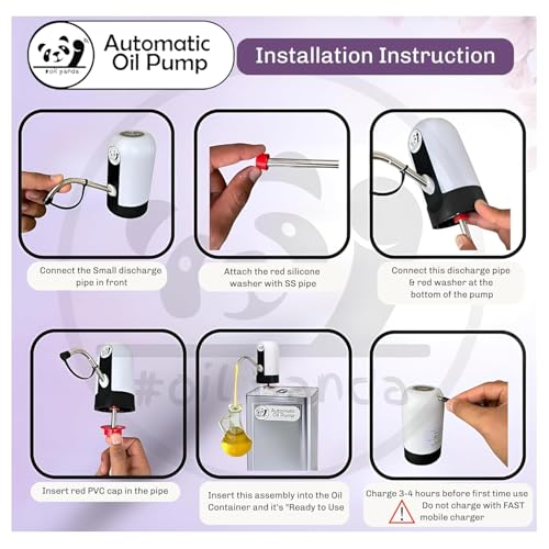 Image of Oil Panda Automatic Stainless Steel Oil Dispenser Pump for 15L Tin | USB Rechargeable Wireless Touch with Flexible Tube | Spill Control Flow | Kitchen Oil Transfer Device | Home & Commercial Use