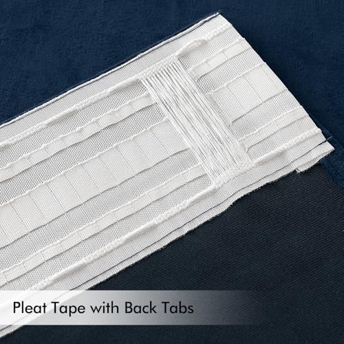 Image of MIULEE Navy Blue Velvet Pinch Pleat Blackout Curtains W52 X L90 Inches | 2 Panels,Luxury,Thermal Insulated,Super Soft,Back Tab & Rod Pocket,for Bedroom Living Room