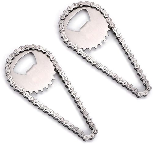 Abrebotellas con engranaje de cadena, abridor de cerveza de metal plateado, novedad para bicicleta, cadena de bebidas, abrebotellas de cerveza,