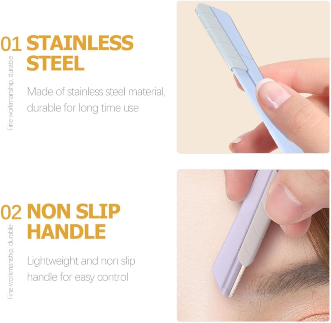 INOOMP 6 Pcs Stainless Steel Eyebrow Razor Trimmer with Cover