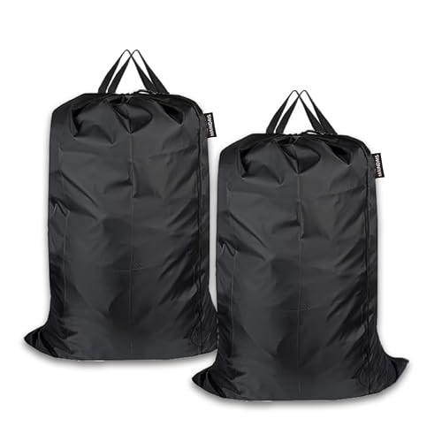 MAINDAIS Polyester Laundry Bag Clothes Large, Foldable with Drawstring Closer & Handle | Water Resistant | Travel Pouch Bags | Cloth Carrying Bag, Garment Cover For Laundry (Black, Pack of 2)