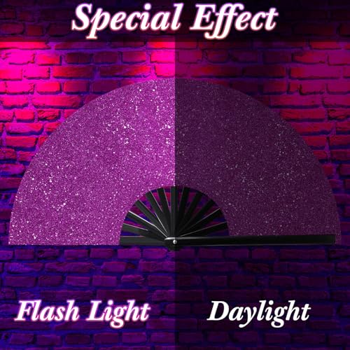 Image of Vercraft 13'' Large Rave Fan for Women Rave Accessories Festival Outfits Glitter Hand Folding Clack Fan for Line Dancing Edm Music Festival Outfits(Purple)
