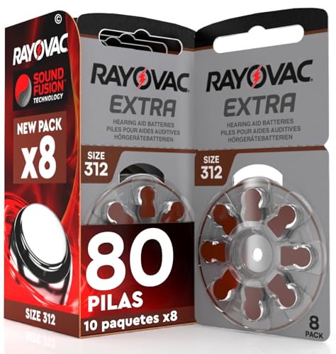 80 Pila para Audífonos Rayovac Extra 312. 10 Pack de 8 Unidades Baterías de Audífono