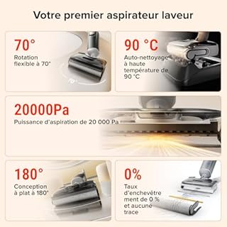 roborock F25 GT Aspirateur Laveur,Complete Nettoyeur de Sol 20 kPa,Aspirateur sans Fil Autonettoyage à Haute température de 90 °C, inclinable à 180° Nettoyage Deux Bords