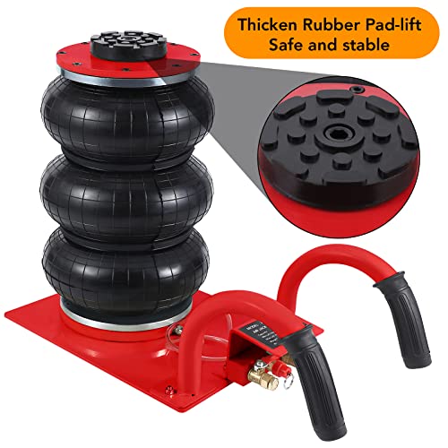 Image of 3 Ton /6600LBS Triple Bag Air Jack Fast Lifting to 15.75 Inch, Short Handle Pneumatic Car Repair Inflatable Bladder Jack (Red)