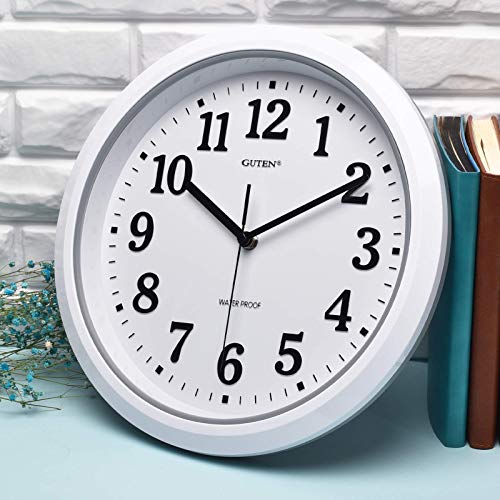 Guten 12 Inch Sealed Indoor Outdoor Silent Non-Ticking Waterproof Wall Clock, Dustproof Battery Operated Quality Quartz Round Clock For Patio, Pool, Home, Living Room Decor (Gray Rubber) #TOP1