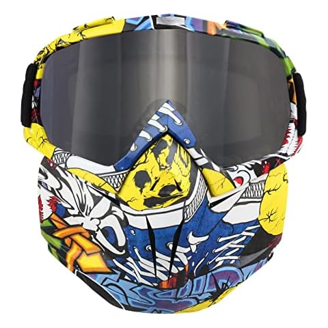 Outamateur Motorcycle Goggles Mask - Protective Glasses with Detachable Mask Adjustable Windproof Outdoor Mask Face Shield for Kids Youth Men Women (Graffiti Design) Cover