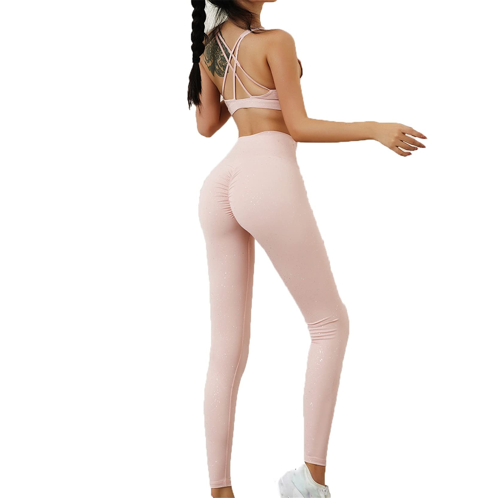 Damski dres sportowy do jogi, dres treningowy, damski zestaw na hot Stamping Workout Gym Set 2 sztuki Strój wysoka talia Ruhn Lift Joga Legginsy Sexy Spaghetti Strap Sport Biustonosz do joggingu Fitness Dres