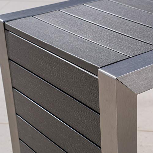 Eden Outdoor 4 Piece Wicker Club Chairs W/Cushions & Aluminum C-Shaped Tables (6, Dark Grey/Natural) #TOP4