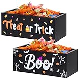 BOUTICOL 2 PCS Halloween Candy Bowl Dish Trick or Treat Wooden Candy Dish Holders Corn Spider Ghost Wood Candies Serving Bowl Tableware for Halloween Haunted House Corn Holiday Decor