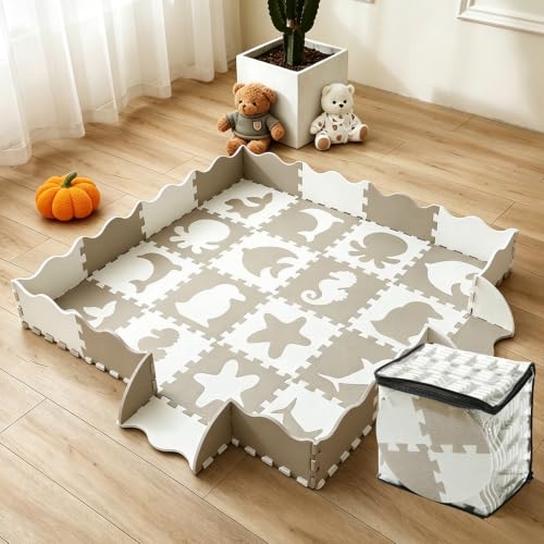 Suelo acolchado para bebes que gatean tapete de espuma eva puzzle con bordes elevados