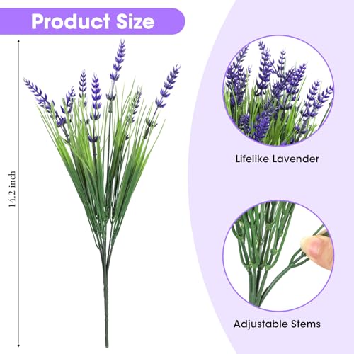 Image of Bassion 12 Bundles Fake Lavender Artificial Flowers for Outdoors, Purple