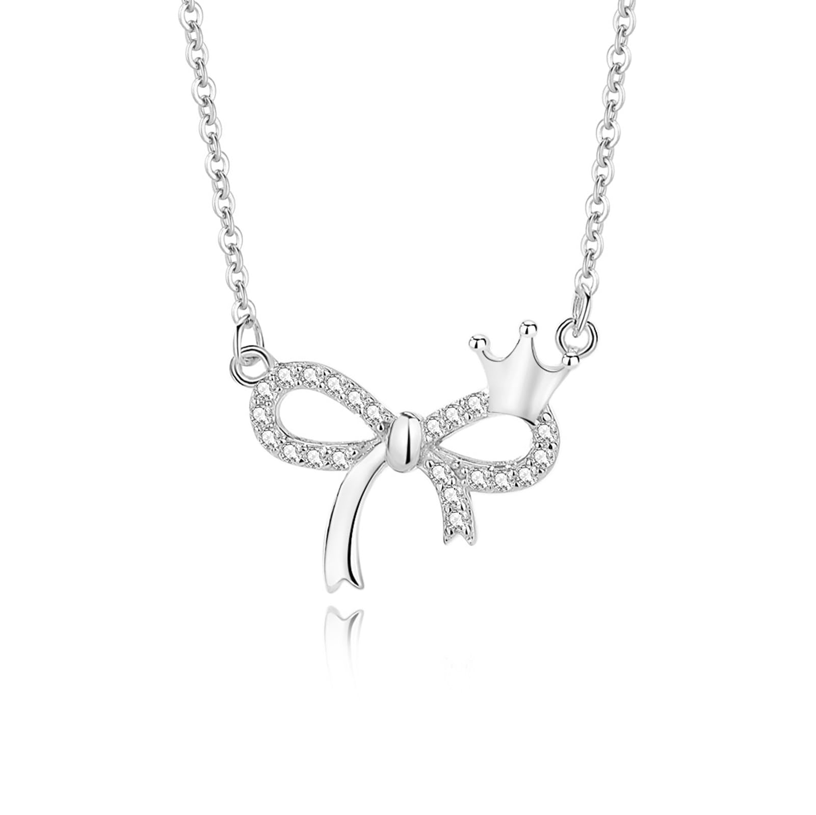 Naszyjnik damski 9/14/18-karatowego złota, diament 0,25 ct kokardka, korona, wisiorek na łańcuszku, ślub, prawdziwe złoto