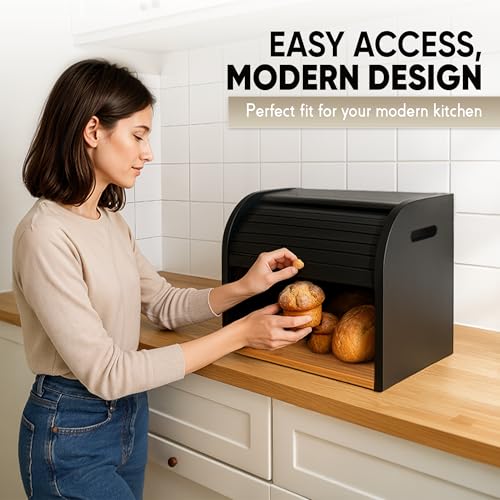 SG Traders Double Decker Bamboo Bread Bin 2-Layer Bread Box Eco-friendly Kitchen Storage Box with Lid for Freshness Natural, Organic, and Sustainable Food Storage Solution (Classic - Black) - Cosy Home Interiors SG Traders Double Decker Bamboo Bread Bin 2-Layer Bread Box Eco-friendly Kitchen Storage Box with Lid for Freshness Natural, Organic, and Sustainable Food Storage Solution (Classic - Black) - Image 6