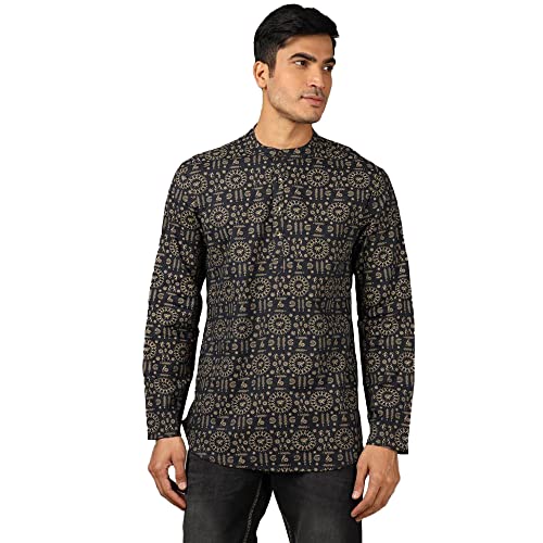 Image of by Shoppers Stop Printed Slim Fit Cotton Mens Casual Wear Kurta