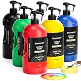 Shuttle Art 6 Colors Acrylic Paint Set, 69oz/2040ml Large Capacity Pump Bottles, Rich Pigments, High Coverage Paint, Fast Drying, Non-Toxic, for Canvas Wood Ceramic Rock Painting & DIY Crafts