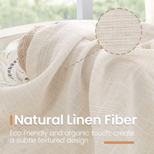Image of BGment 54 Inch Length Oatmeal Curtains for Short Window - Rod Pocket Linen Sheer Drapes Light Filtering for Living Room Bedroom Lightweight Textured Natural Rustic, 2 Panels Set, 42 X 54 Inch