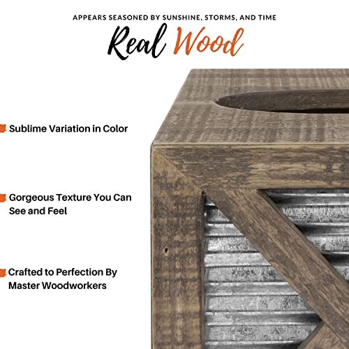 Autumn Alley Barn Door Rustic Square Tissue Box Cover | Farmhouse Bathroom Accessories | Rustic Bathroom Décor Tissue Holder | Wood Tissue Box Cover With Galvanized Decor #TOP4