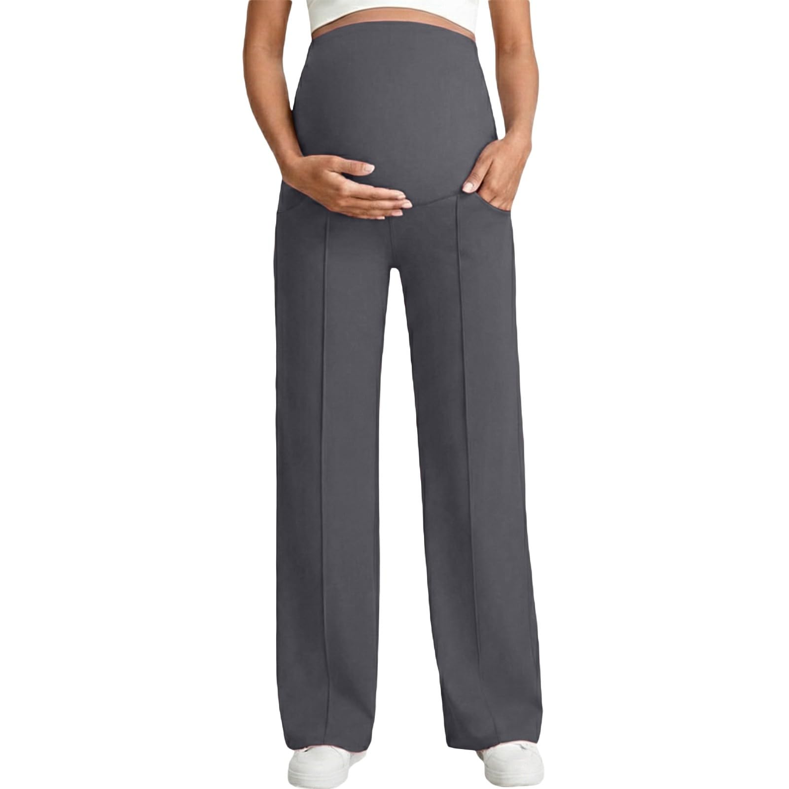 Generisch Pantalon de grossesse pour femme - Jambes larges - Pantalon de yoga - Pantalon droit - Pantalon de grossesse - Pantalon de grossesse avec poches - Pantalon de loisirs