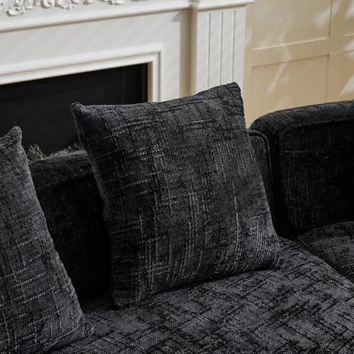 Image of 109-Inch Curved Boneless Modular Sofa Compressed 4-Seat Cloud Couch with 4 Pillows, Modern Curved Boneless Foam Sofa Floor Deep Seat Cloud Couch for Living Room Bedroom