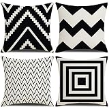 Geometric Pillow Covers 16x16 Inch Set of 4 for Couch,Farmhouse Outdoor Square Black and White Accen