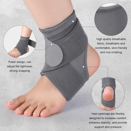 Image of Honoson 2 Pcs Ankle Brace Kid Ankle Support Youth Neoprene Lace up Compression Sleeve Foot Brace Stabilizer with Adjustable Strap for Sport Sprained Plantar Fasciitis Achilles Tendonitis(Grey,S)