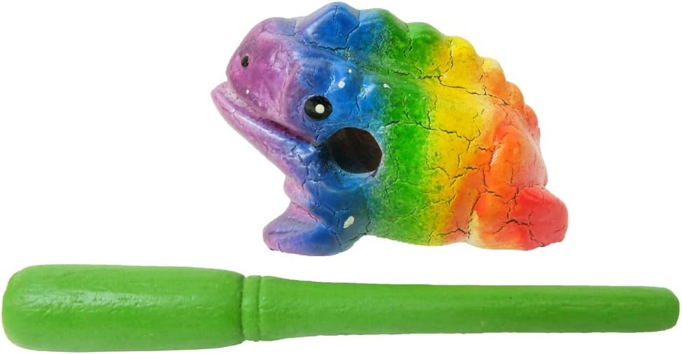 Unique Thailand 2 inch Hand Carved Wooden Frog Musical Instrument Tone Block (Rainbow)