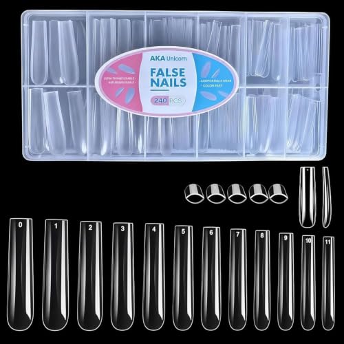 AKA Unicorn Long Square Nail Tips Pre-Etched Full Cover Soft Gel Nail Tips