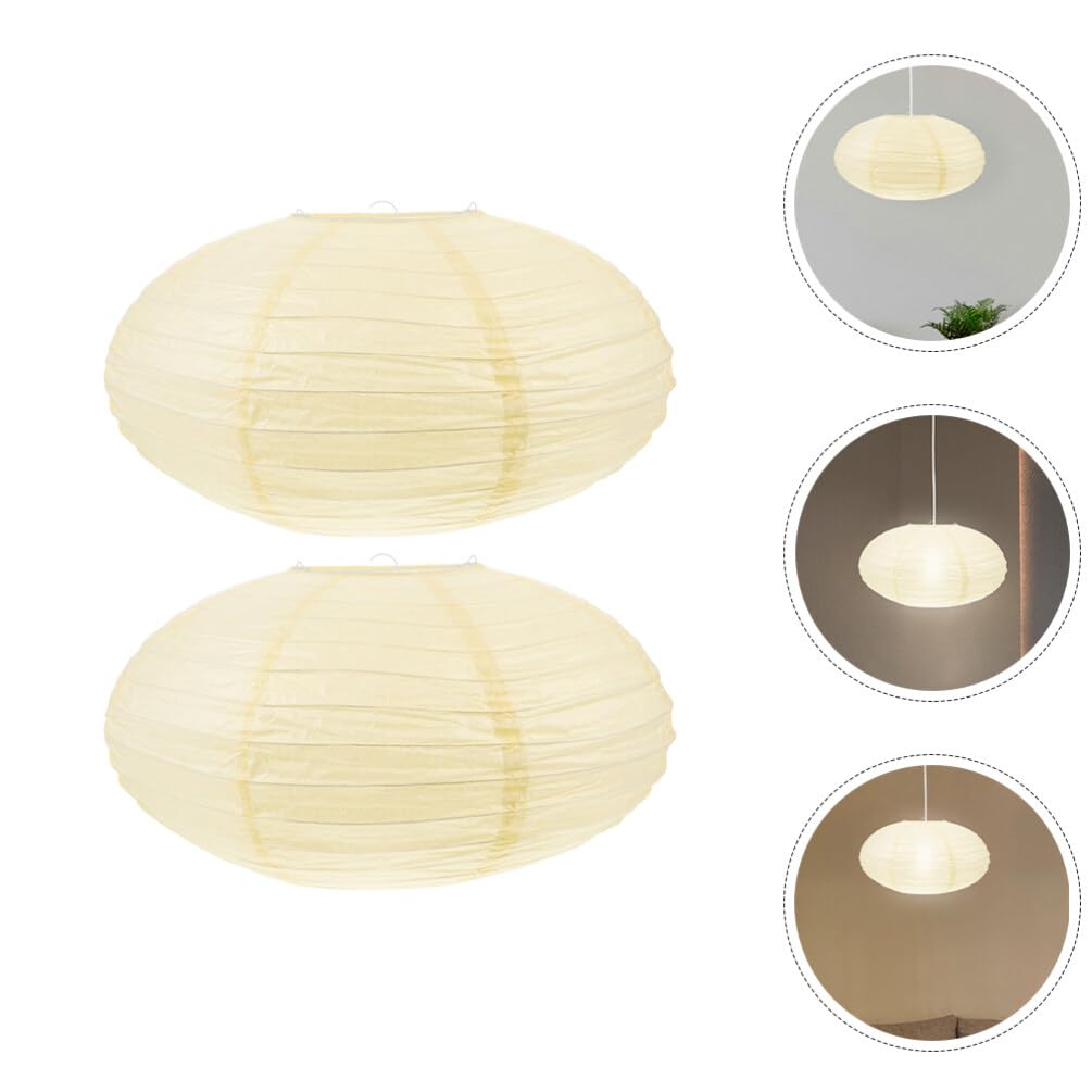LIFKOME Pantalla De Lámpara De Linterna De Papel 2 Uds. Linterna Colgante De Estilo Japonés Chino Cubiertas De Luz Redondas Ovaladas Plegables Protector De Luz De Techo Para Decoración