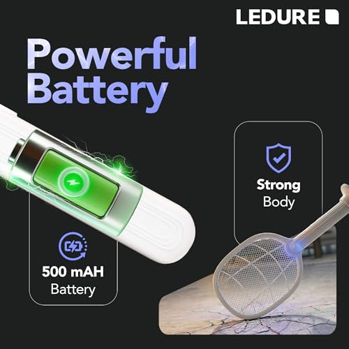 Image of Ledure Mini UV Shastra Mosquito Bat with UV Light | 2-in-1 Rechargeable Mosquito Killer Racket with USB Type-C | 6 Months Warranty | Auto Kill Electric Mosquito Racket with Stand | White