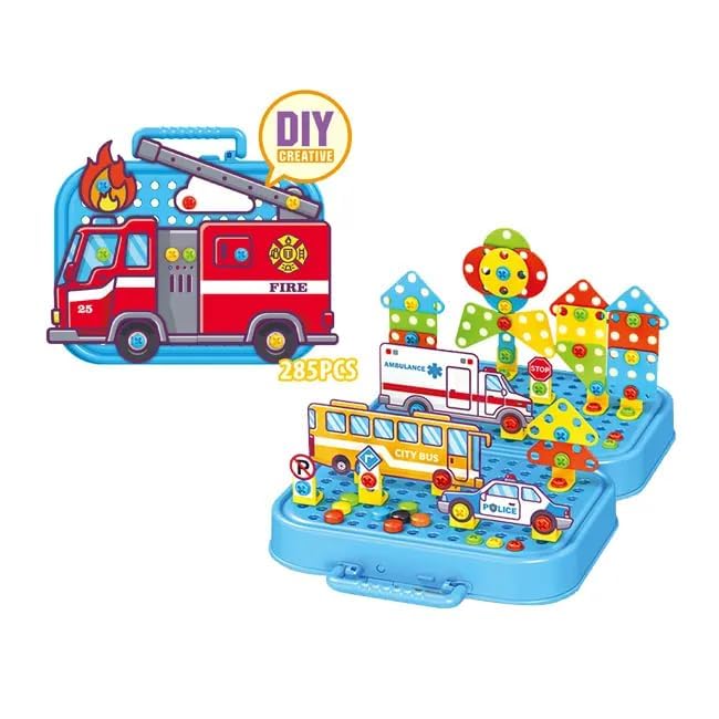 YESVIYA Plastic Drill & Screw Set Design Creative Mosaic Art Puzzle Drilling Toy, DIY Puzzle Educational Building Blocks Learning Kit – Fun Activity for Kids (Fire Theme-285pcs)