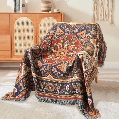 Shesyuki Boho Throw Blanket Reversible Cotton Bohemian Tapestry Hippie Room Decor Outdoor Blanket Double Sided (Boho Patten 50x60)