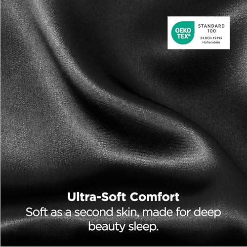 Image of Bedsure King Size Satin Pillowcase Set of 2 - Black Silky Pillow Cases for Hair and Skin with Envelope Closure, Similar to Silk Pillow Cases, Gifts for Women Men, 20x36 Inches, 2pcs